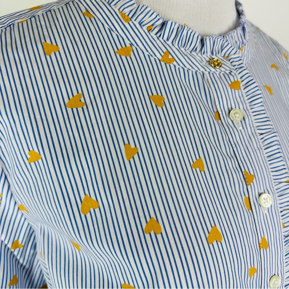 Talbots Ruffle Striped Heart Print Button Down Sh… - image 5